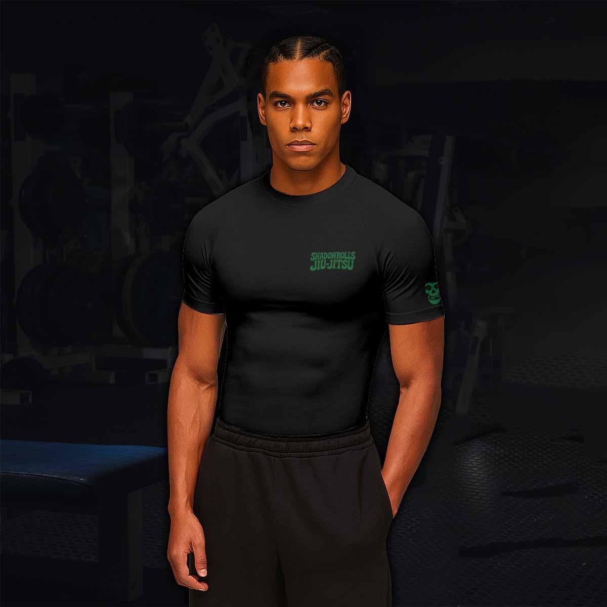 Skull Jiu-Jitsu Ranked - Green Men's Rash Guard Short Sleeve - lifestyle view