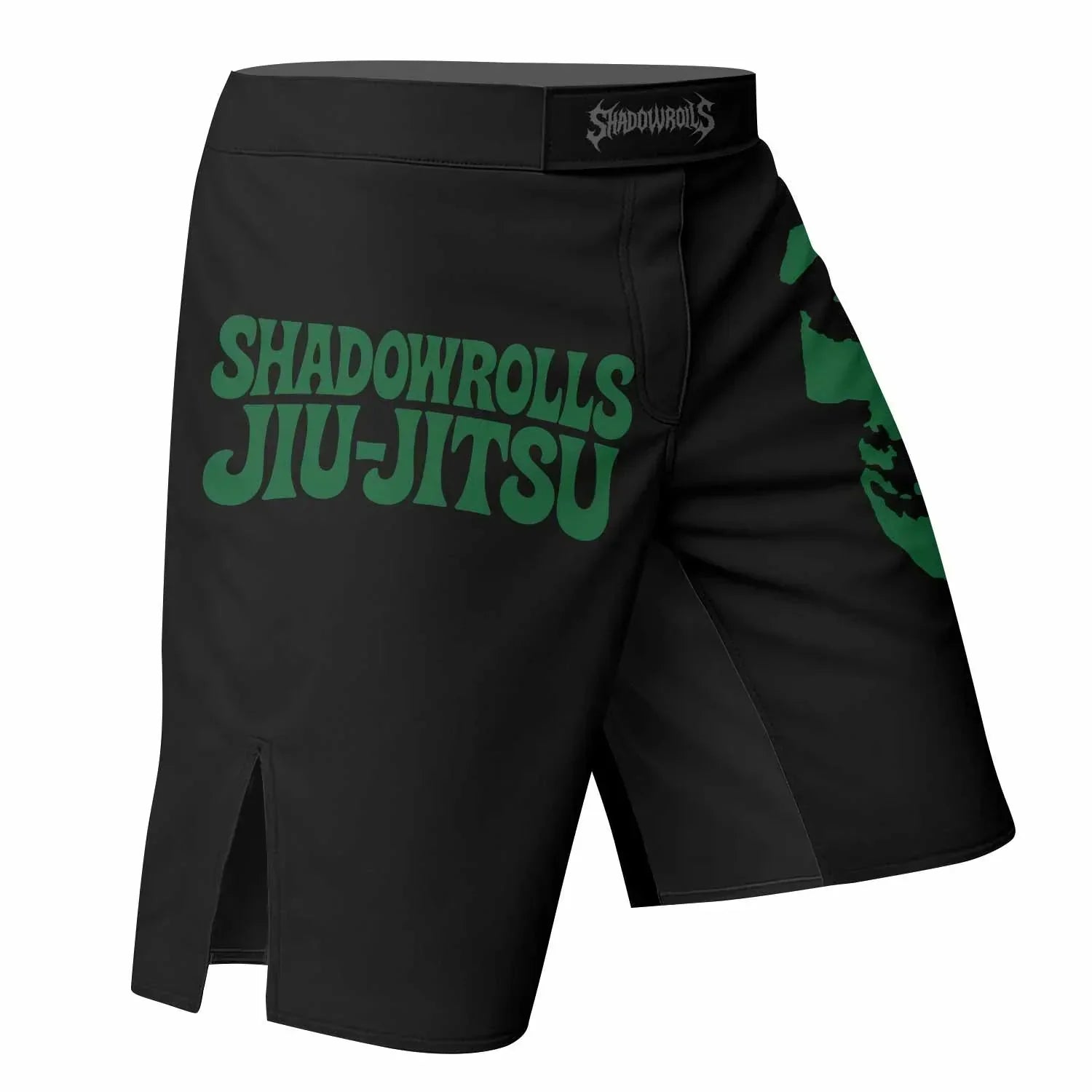 Skull Jiu-Jitsu Ranked - Green Fight Shorts - right side mockup