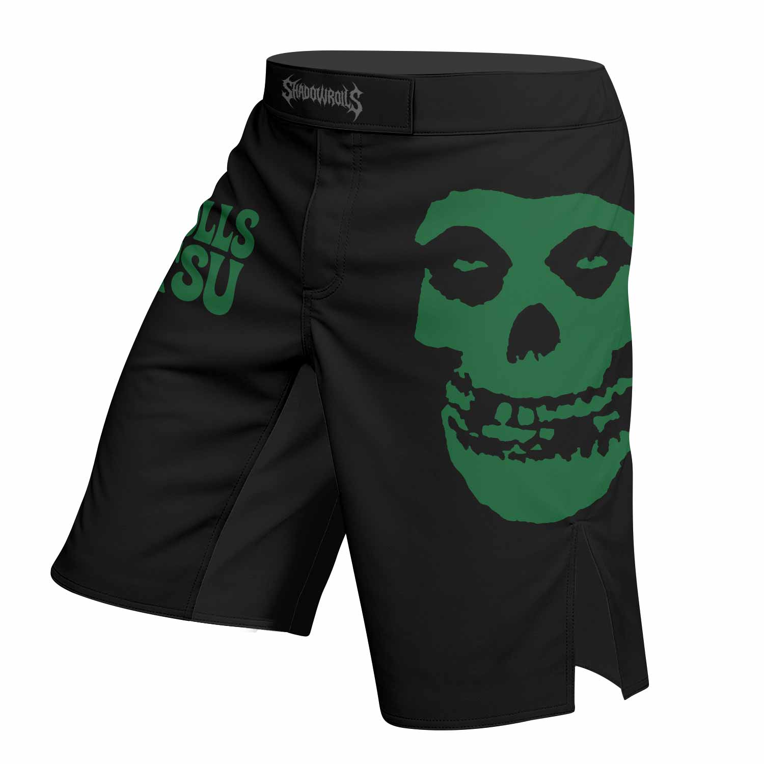 Skull Jiu-Jitsu Ranked - Green Fight Shorts - left side mockup