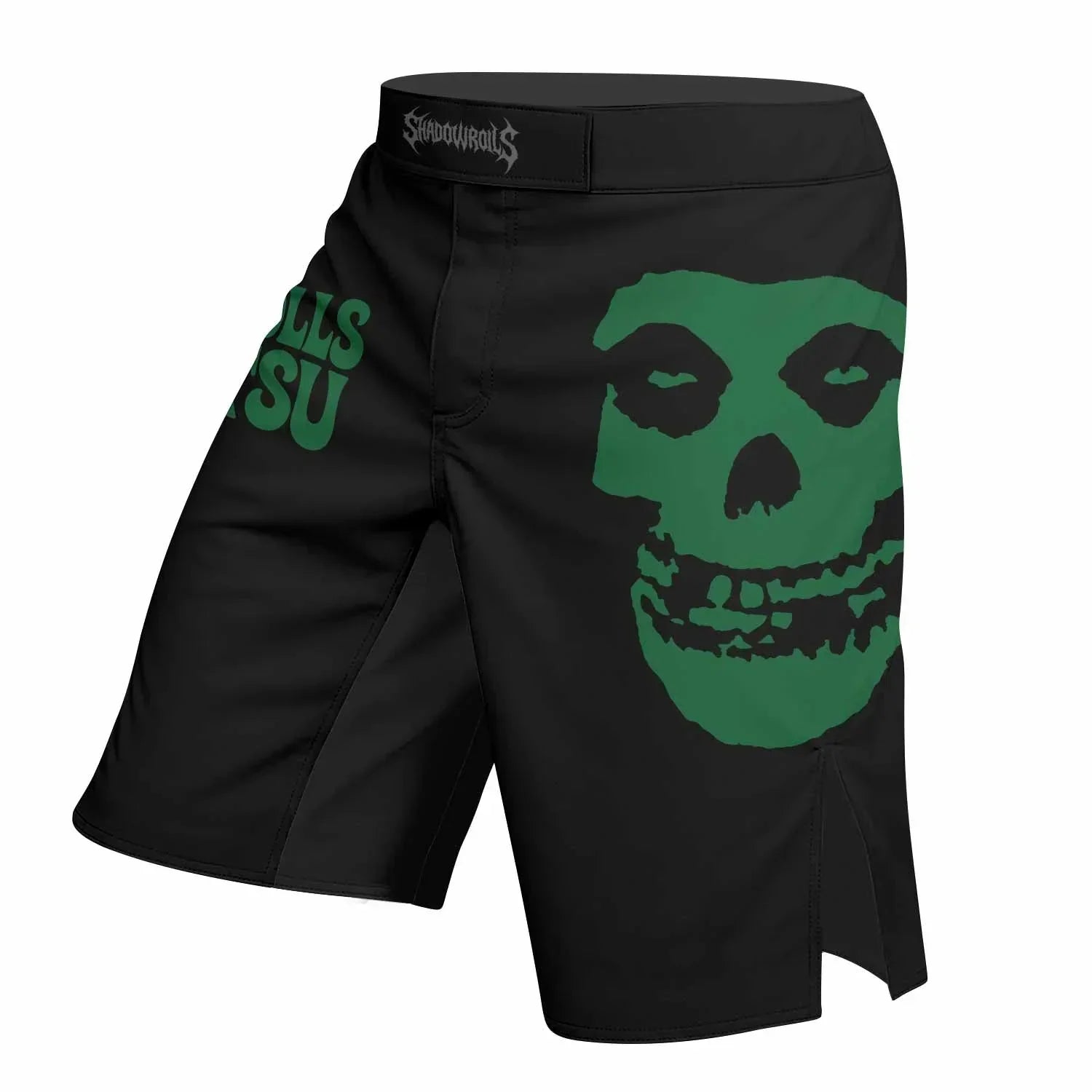 Skull Jiu-Jitsu Ranked - Green Fight Shorts - left side mockup