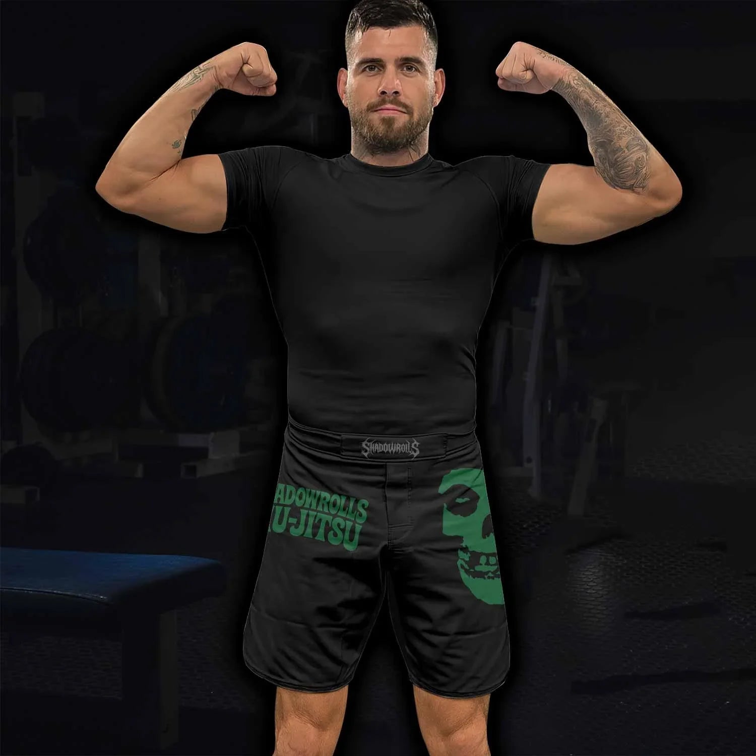 Skull Jiu-Jitsu Ranked - Green Fight Shorts - lifestyle view