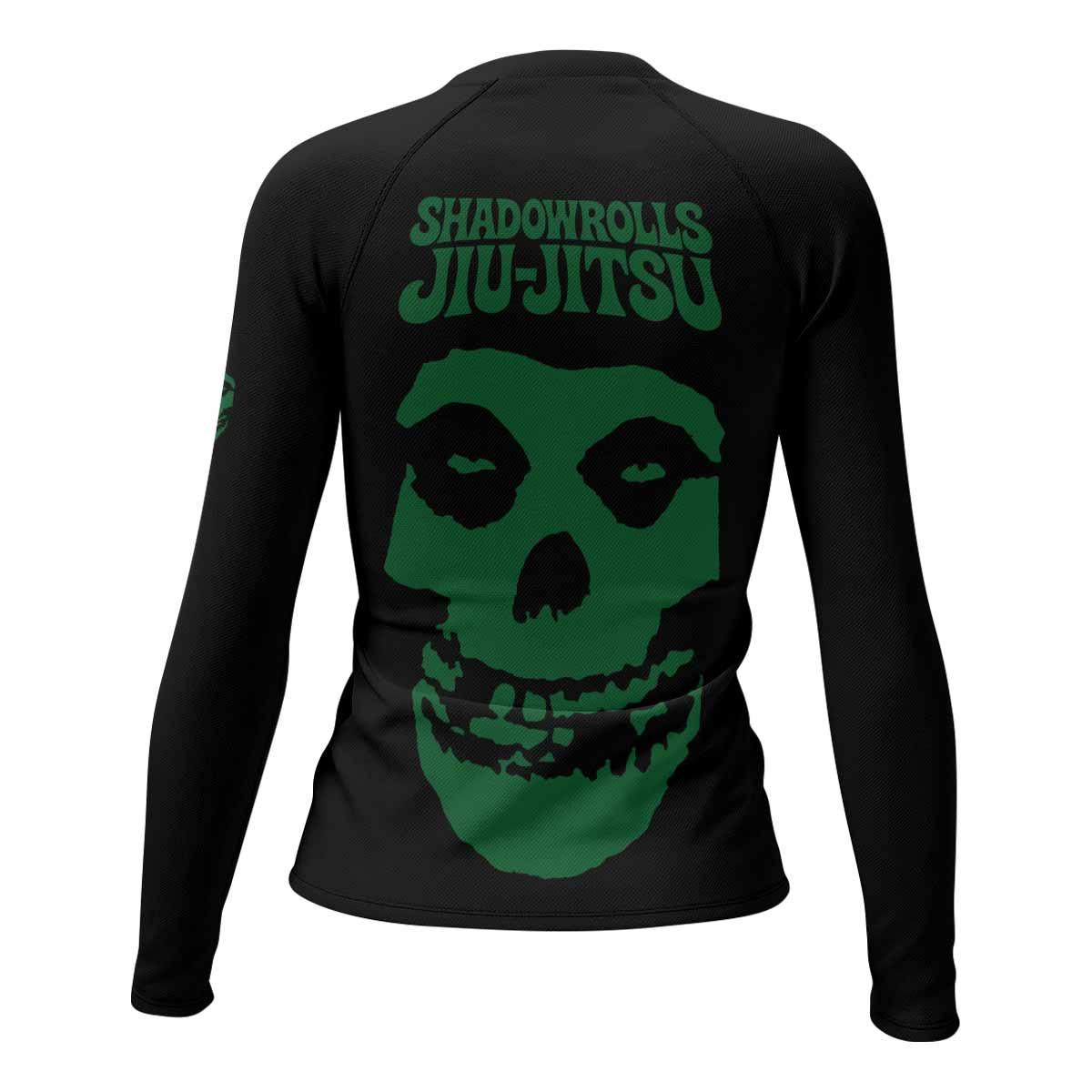 Skull Jiu-Jitsu Ranked - Green Women's Rash Guard Long Sleeve - back view mockup