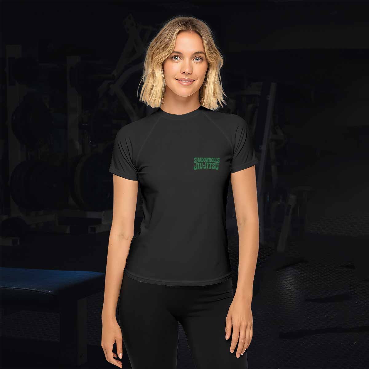 Skull Jiu-Jitsu Ranked - Green Women's Rash Guard Short Sleeve - lifestyle view