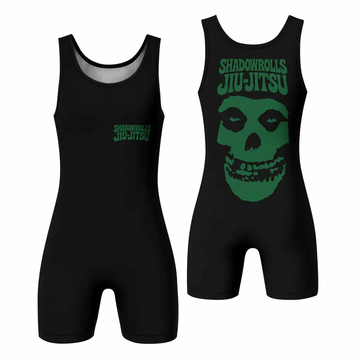 Skull Jiu-Jitsu Ranked - Green Wrestling Singlet - front and back view