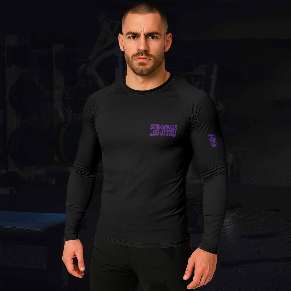 Skull Jiu-Jitsu Ranked - Purple Men's Rash Guard Long Sleeve - lifestyle view