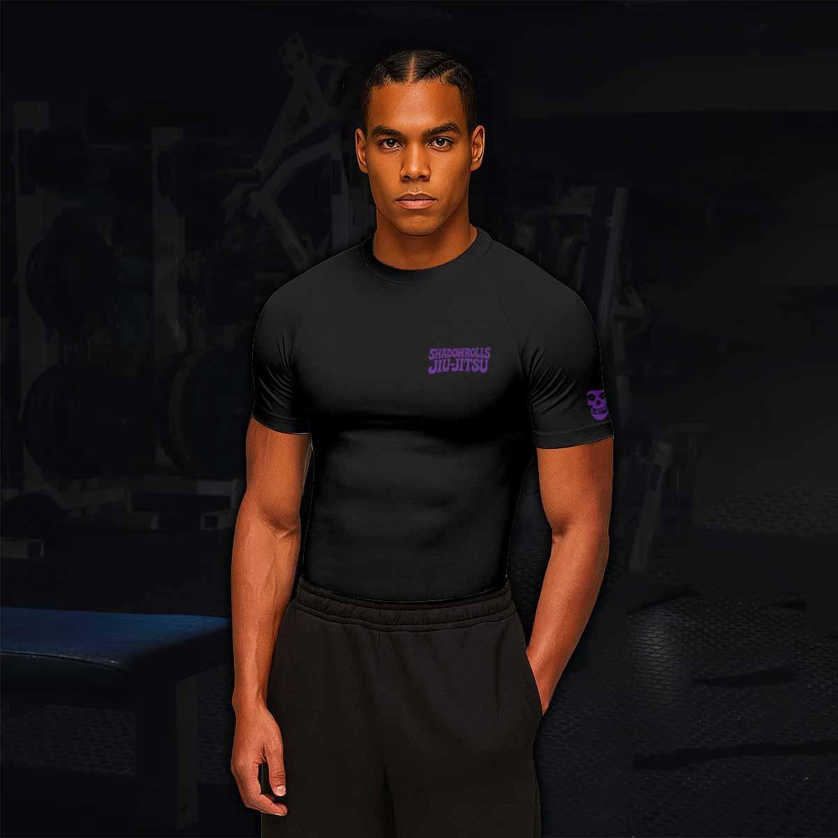 Skull Jiu-Jitsu Ranked - Purple Men's Rash Guard Short Sleeve - lifestyle view