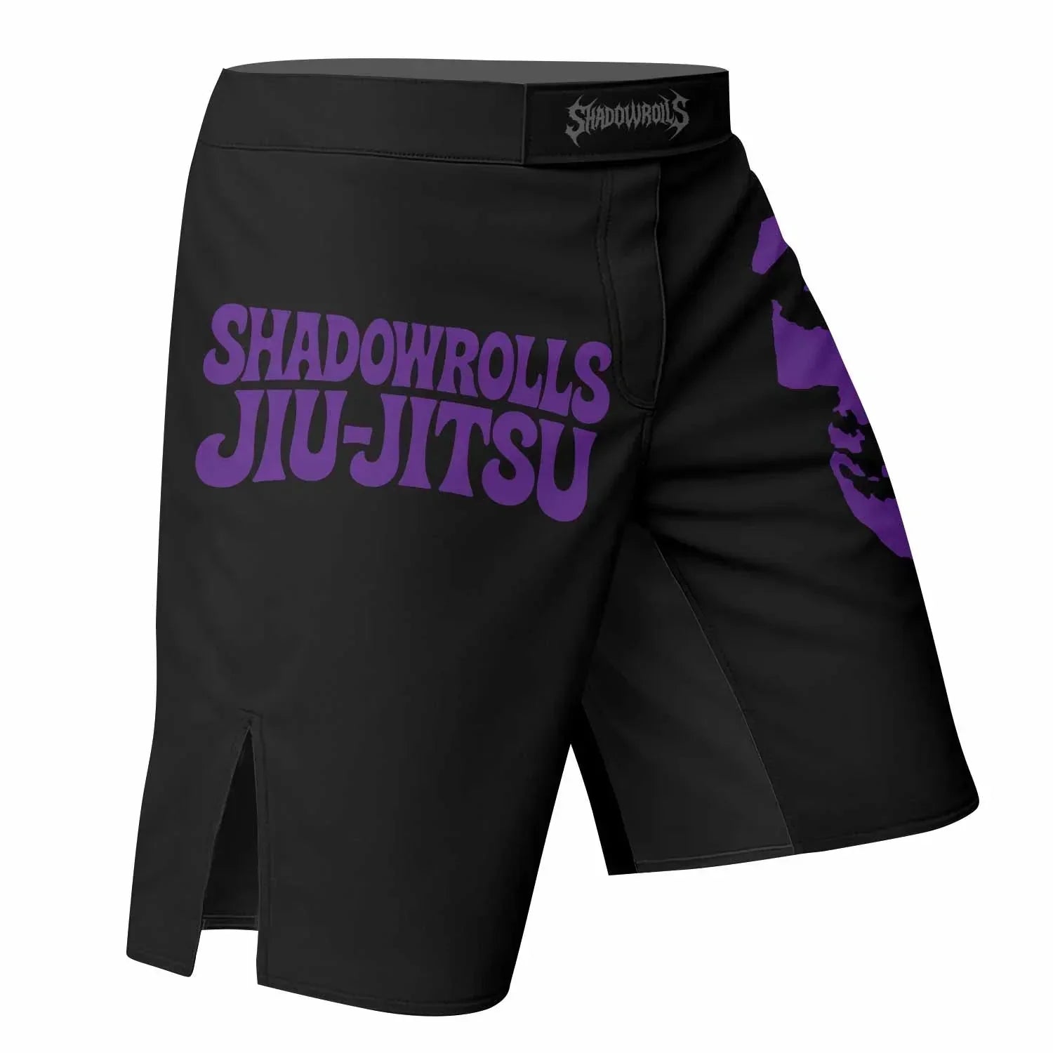 Skull Jiu-Jitsu Ranked - Purple Fight Shorts - right side mockup