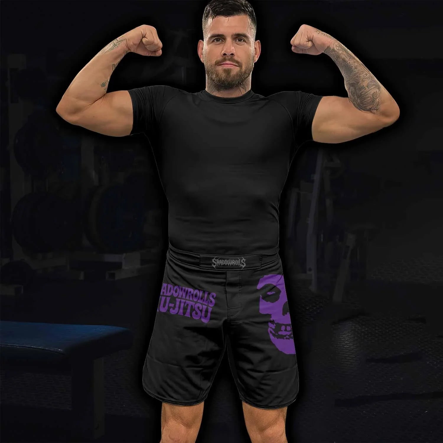 Skull Jiu-Jitsu Ranked - Purple Fight Shorts - lifestyle view