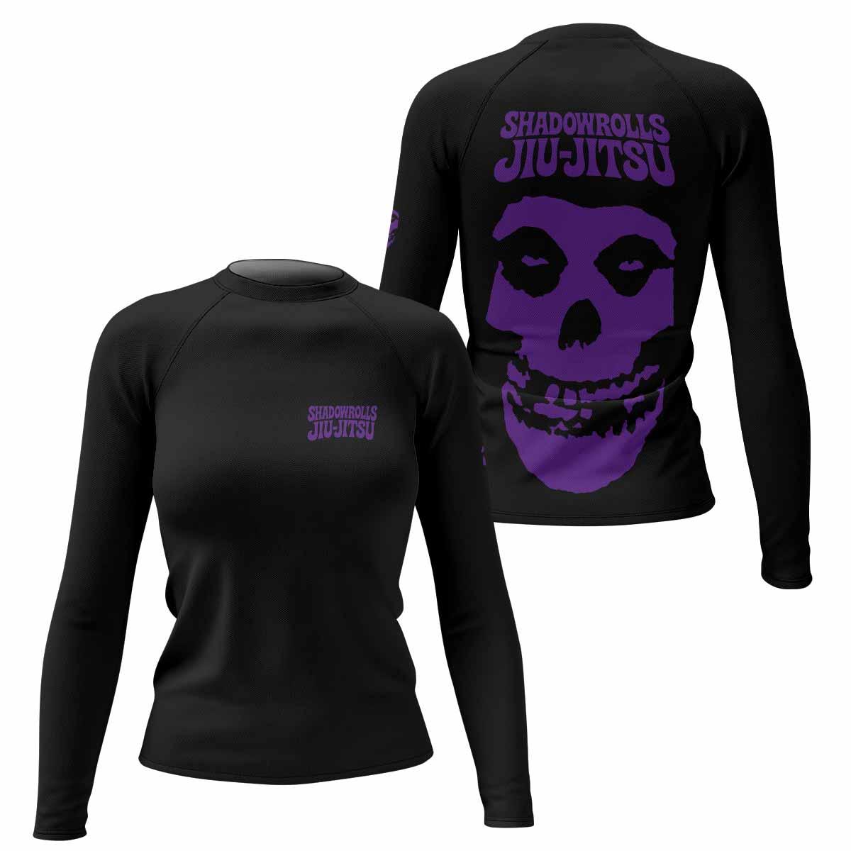 Skull Jiu-Jitsu Ranked - Purple Women's Rash Guard Long Sleeve - front and back view