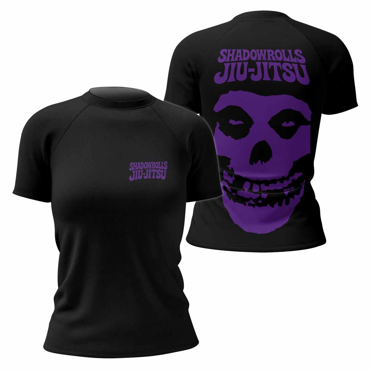 Skull Jiu-Jitsu Ranked - Purple Women's Rash Guard Short Sleeve - front and back view
