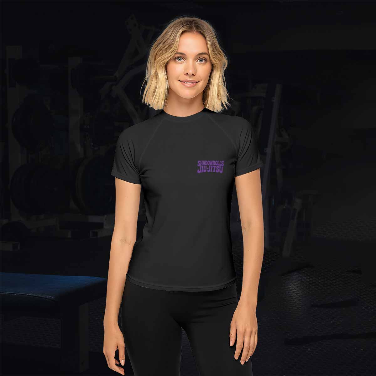 Skull Jiu-Jitsu Ranked - Purple Women's Rash Guard Short Sleeve - lifestyle view