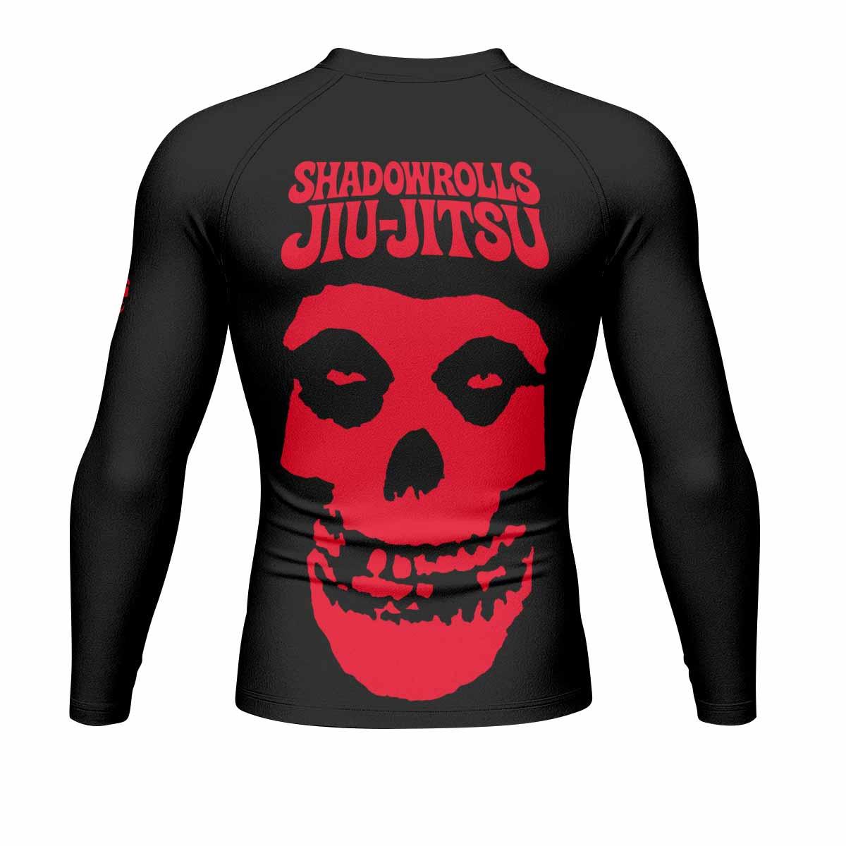 Skull Jiu-Jitsu Ranked - Red Men's Rash Guard Long Sleeve - back view mockup