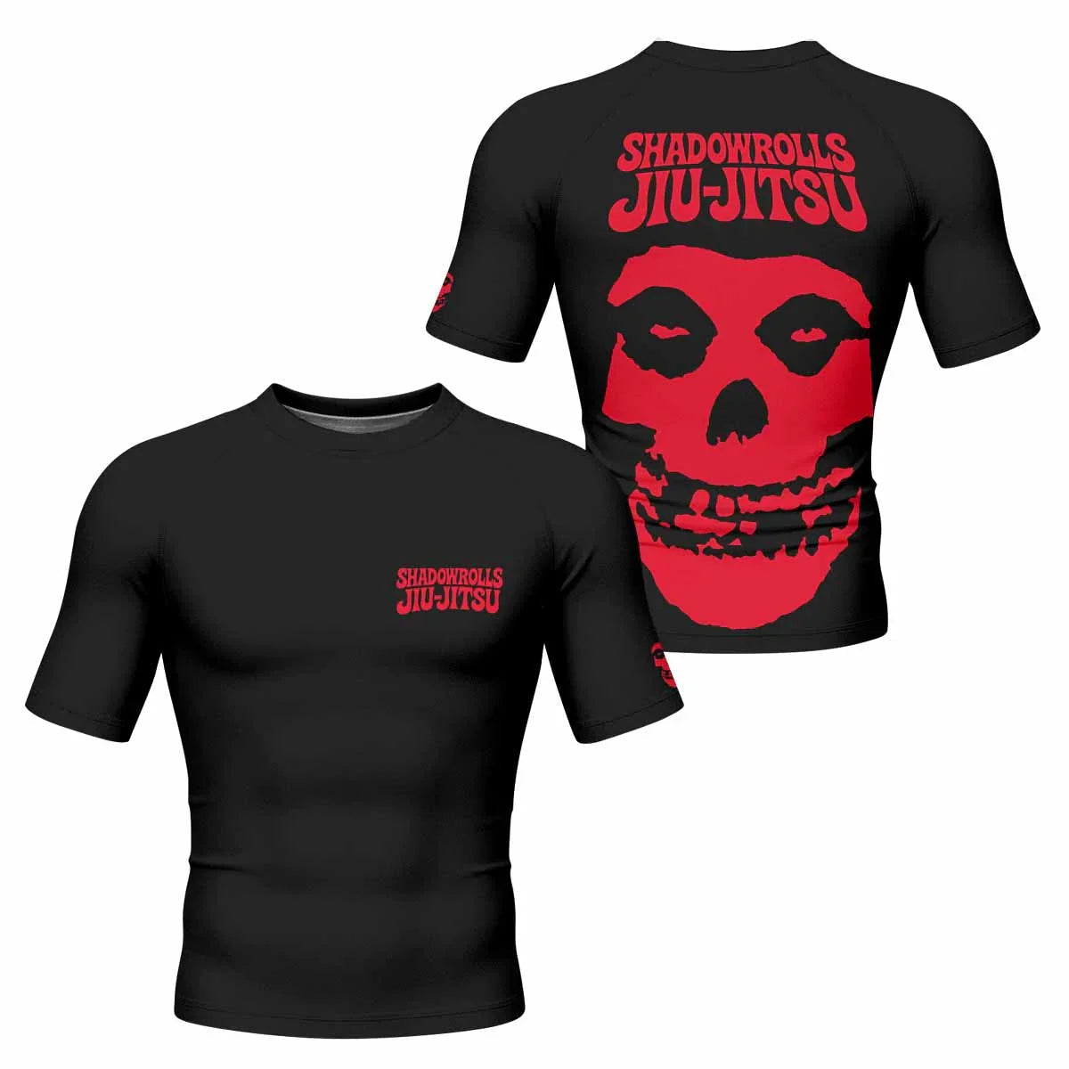 Skull Jiu-Jitsu Ranked - Red Men's Rash Guard Short Sleeve - front and back view