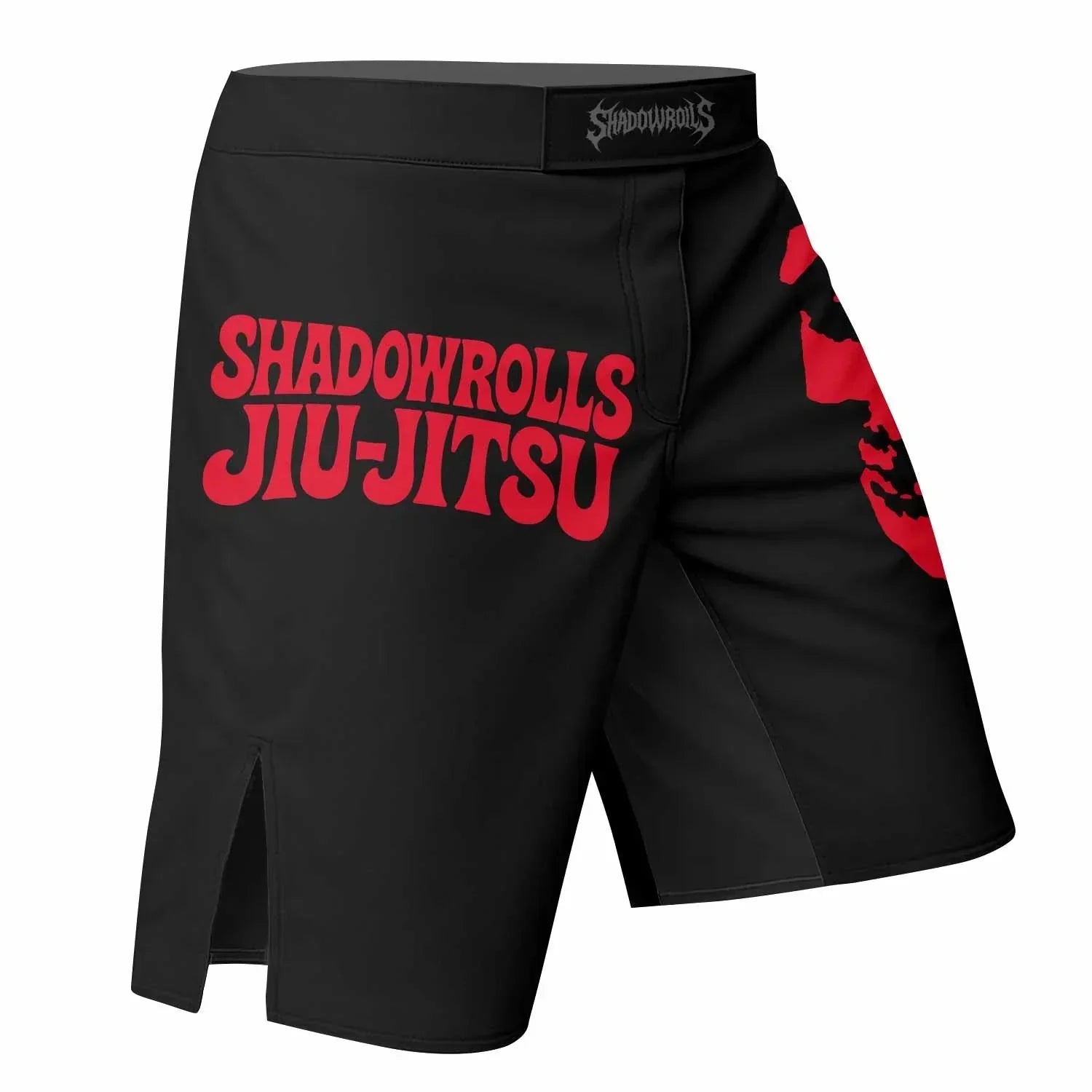 Skull Jiu-Jitsu Ranked - Red Fight Shorts - right side mockup