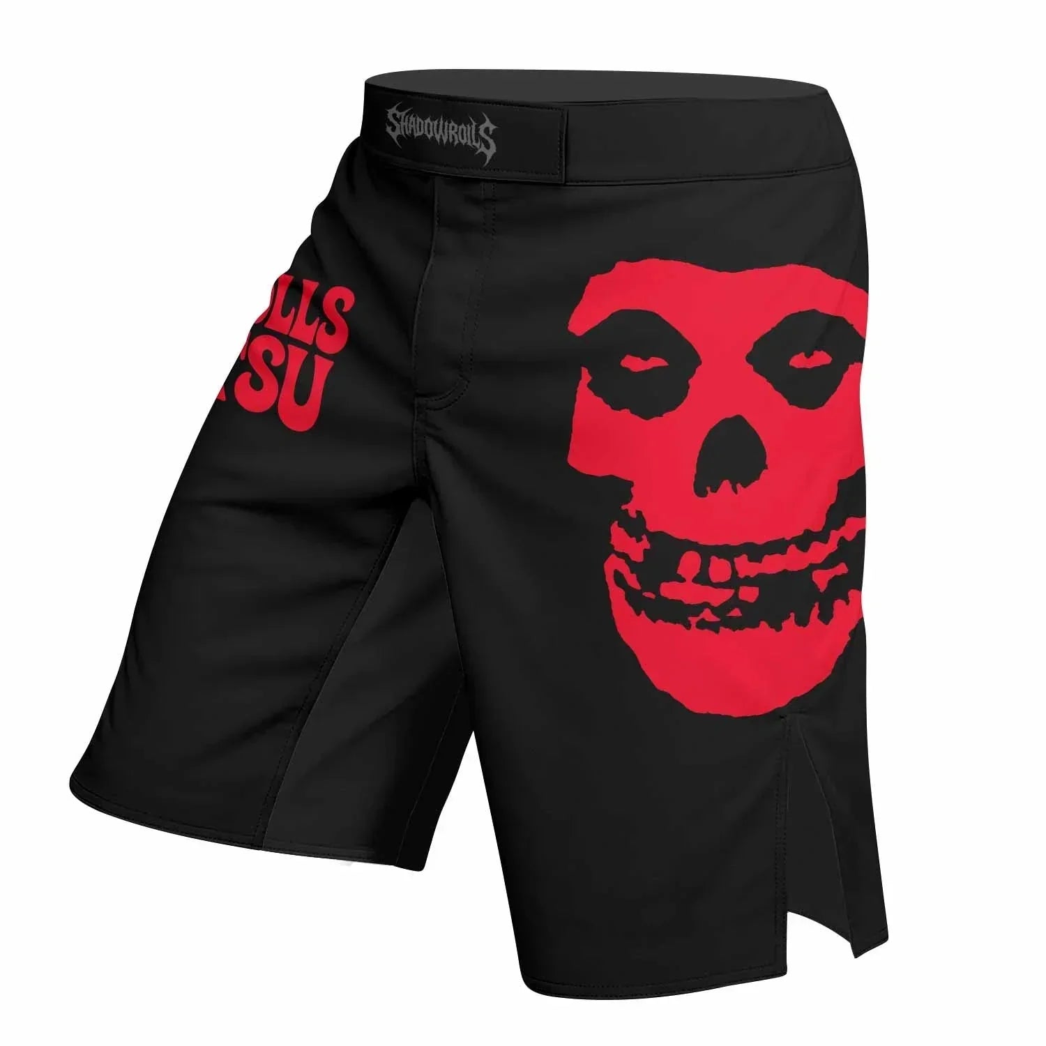 Skull Jiu-Jitsu Ranked - Red Fight Shorts - left side mockup