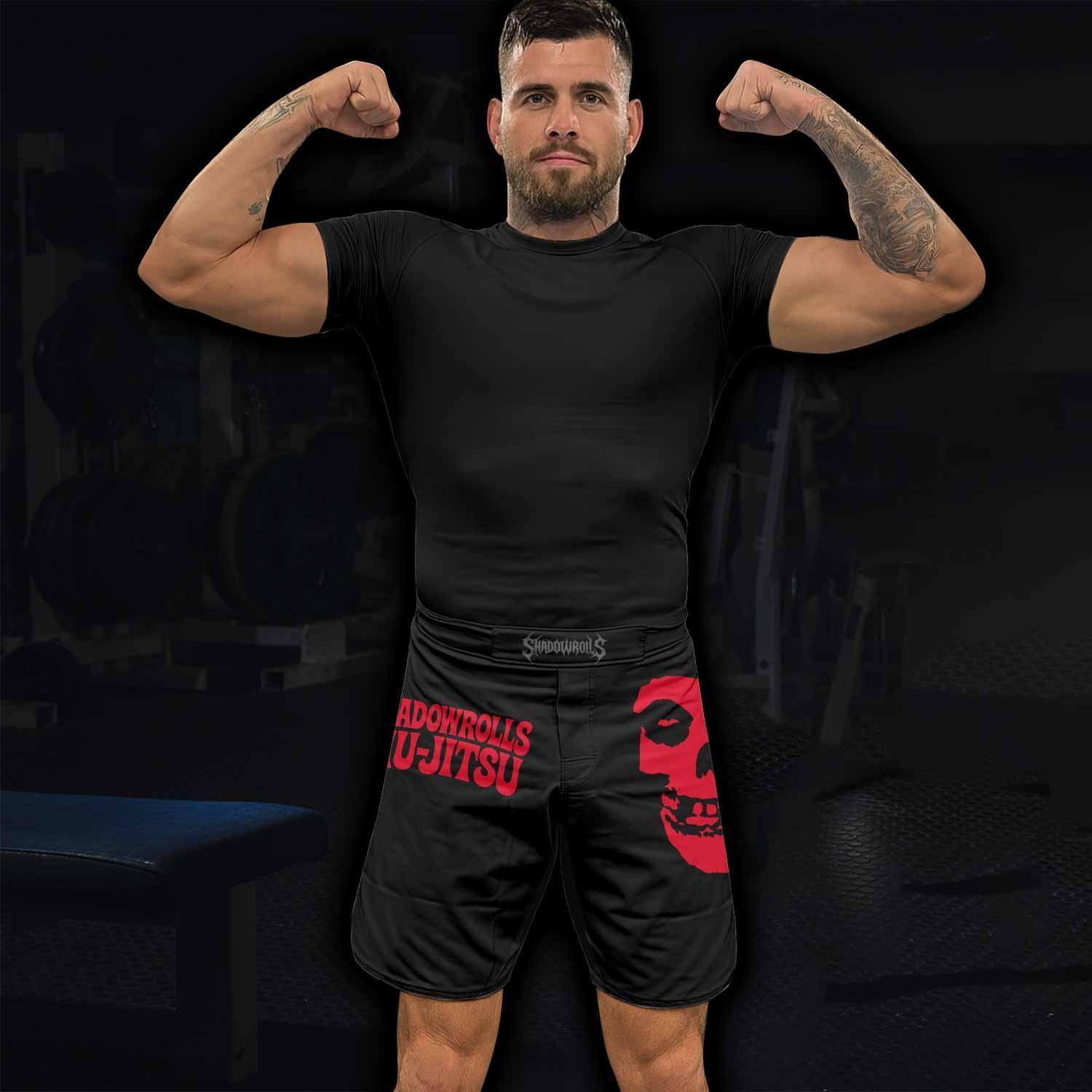 Skull Jiu-Jitsu Ranked - Red Fight Shorts - lifestyle view