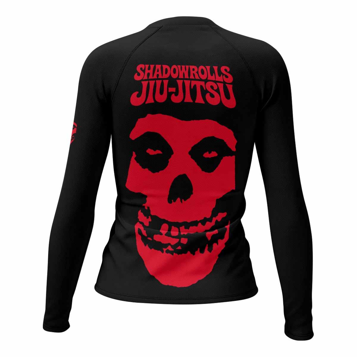 Skull Jiu-Jitsu Ranked - Red Women's Rash Guard Long Sleeve - back view mockup
