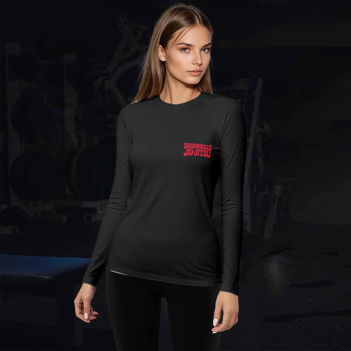 Skull Jiu-Jitsu Ranked - Red Women's Rash Guard Long Sleeve - lifestyle view