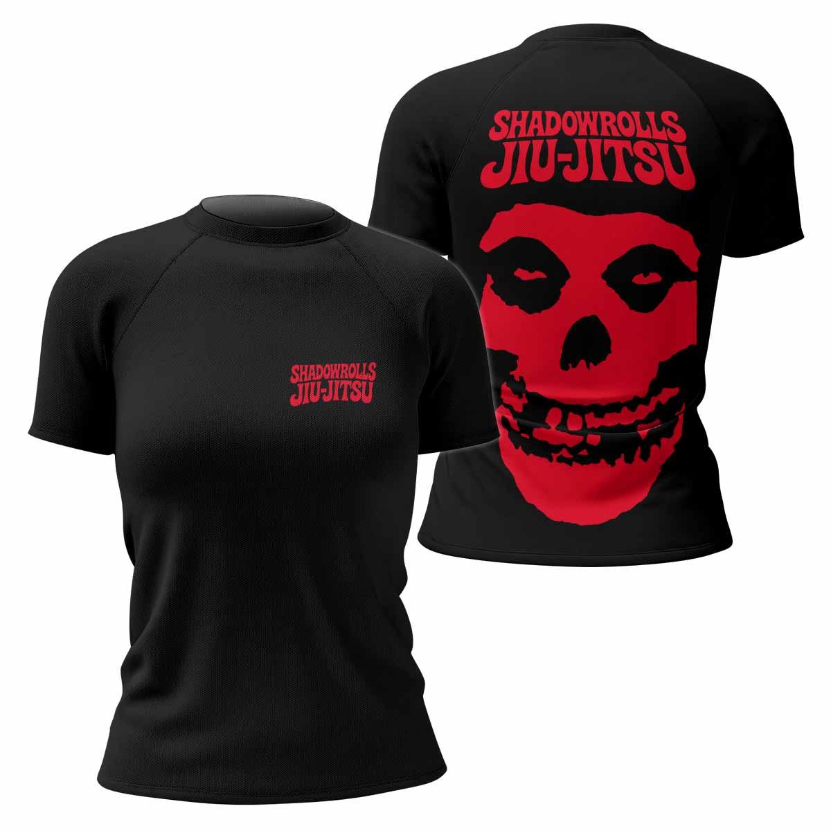 Skull Jiu-Jitsu Ranked - Red Women's Rash Guard Short Sleeve - front and back view