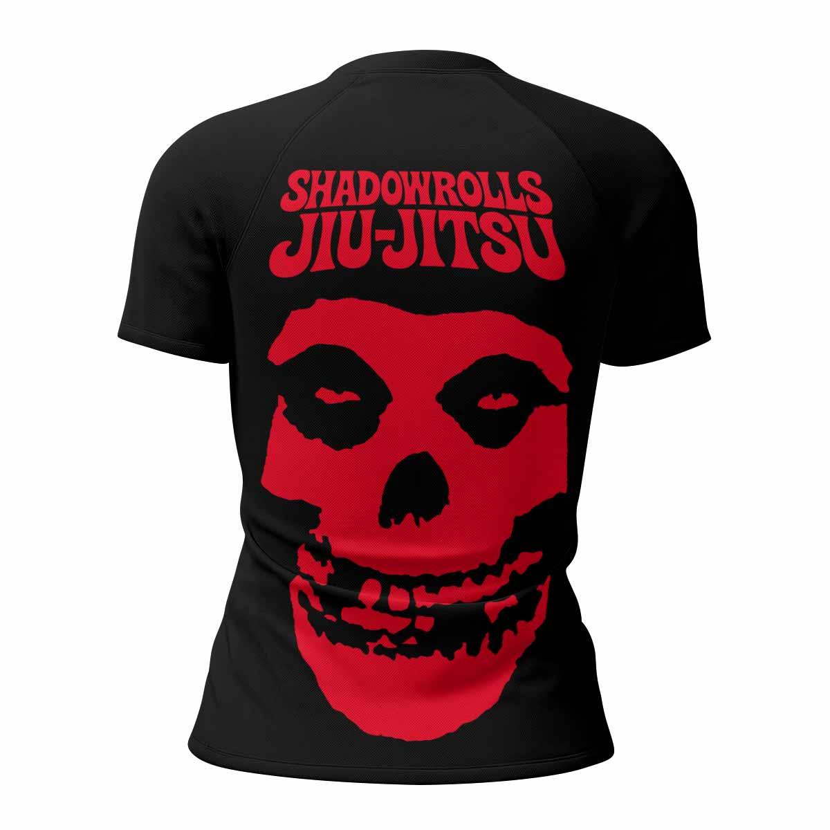 Skull Jiu-Jitsu Ranked - Red Women's Rash Guard Short Sleeve - back view mockup