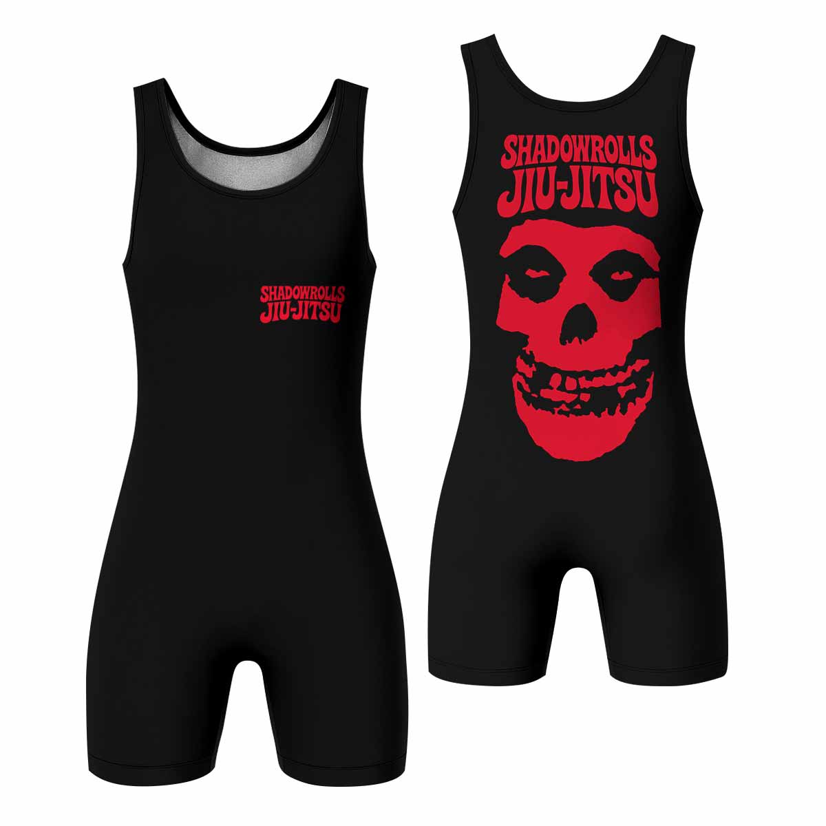 Skull Jiu-Jitsu Ranked - Red Wrestling Singlet - front and back view