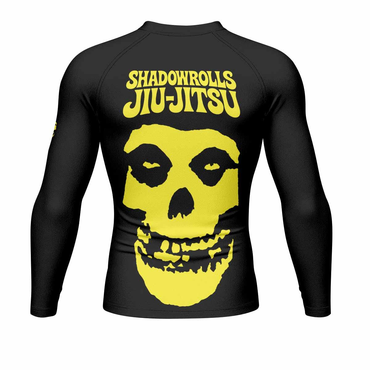 Skull Jiu-Jitsu Ranked - Yellow Men's Rash Guard Long Sleeve - back view mockup