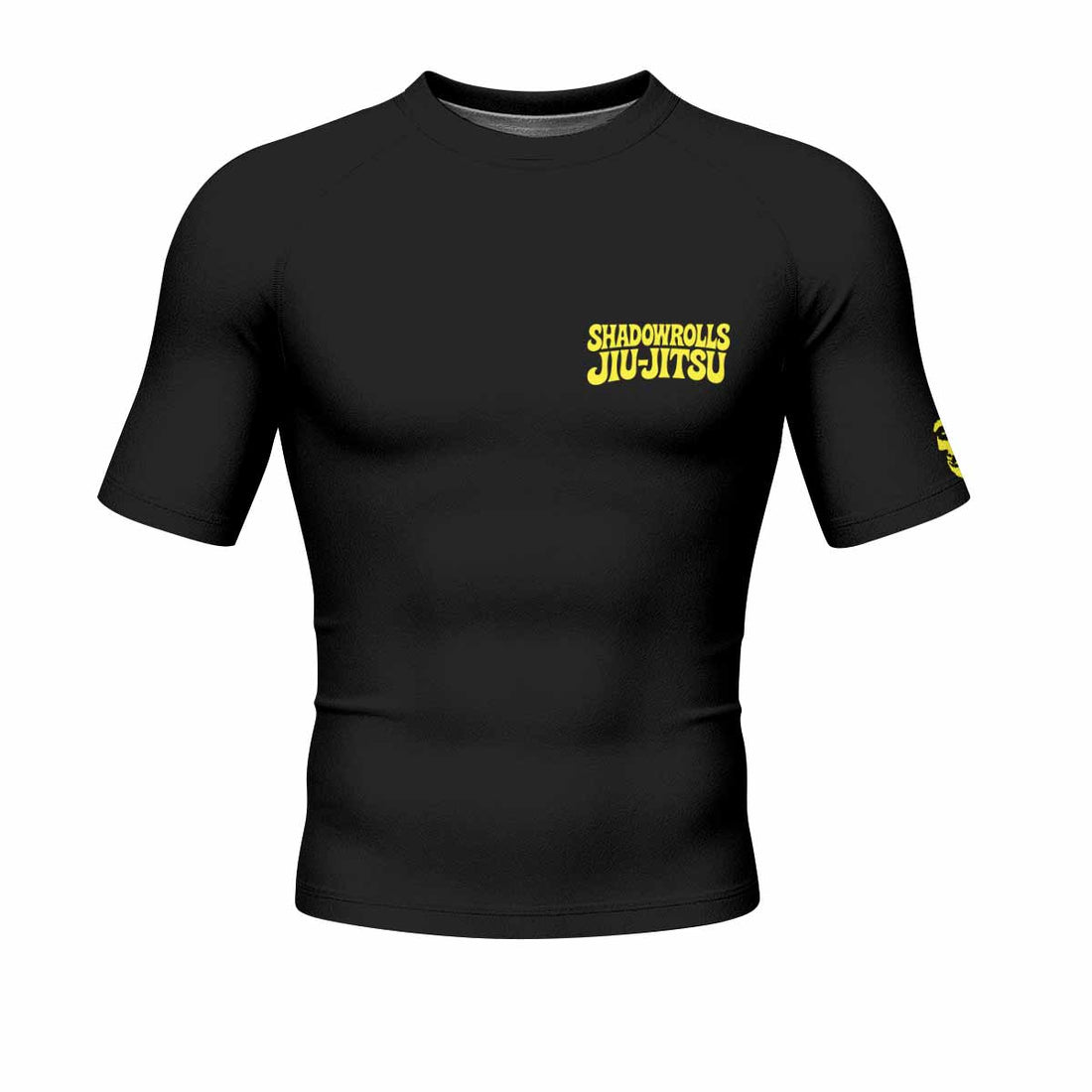 Skull Jiu-Jitsu Ranked - Yellow Men's Rash Guard Short Sleeve - front and back view