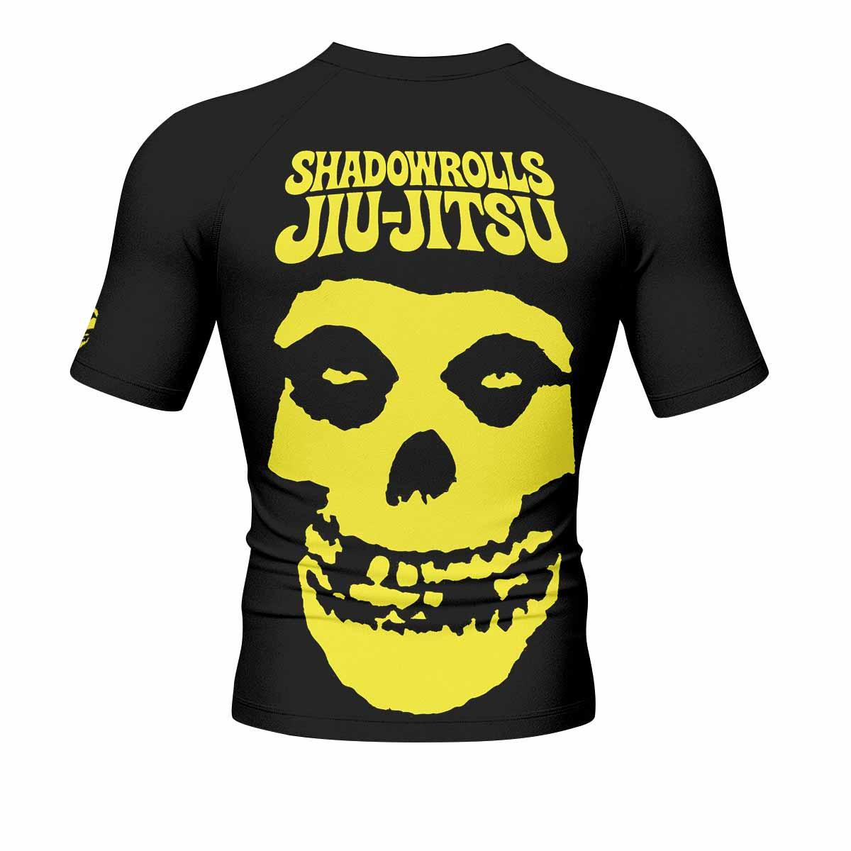 Skull Jiu-Jitsu Ranked - Yellow Men's Rash Guard Short Sleeve - back view mockup