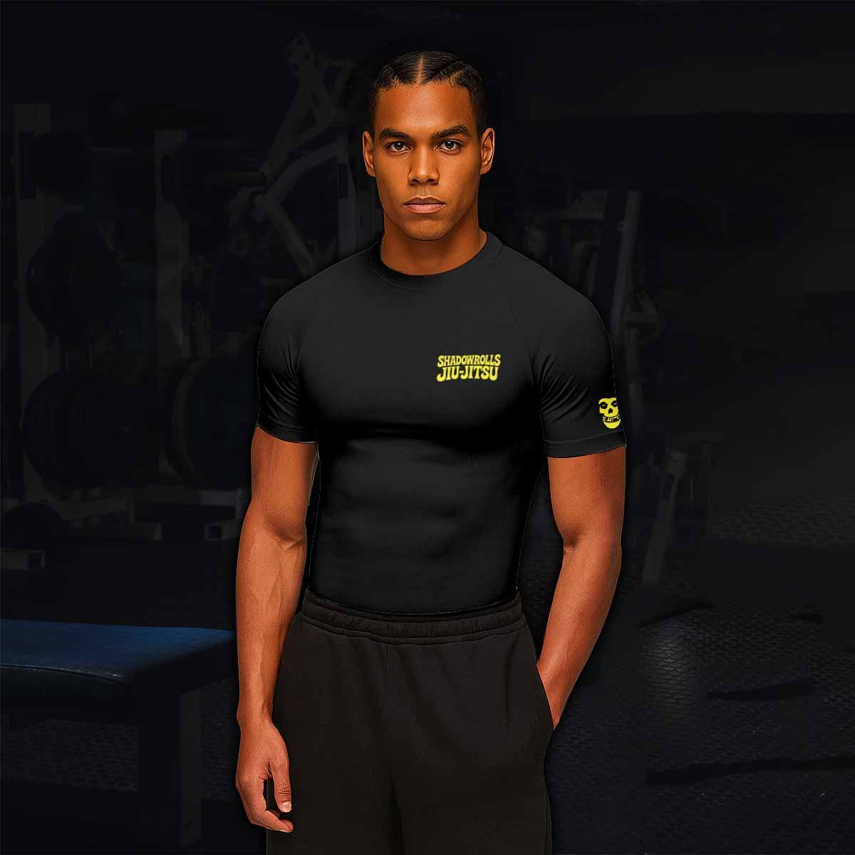 Skull Jiu-Jitsu Ranked - Yellow Men's Rash Guard Short Sleeve - lifestyle view