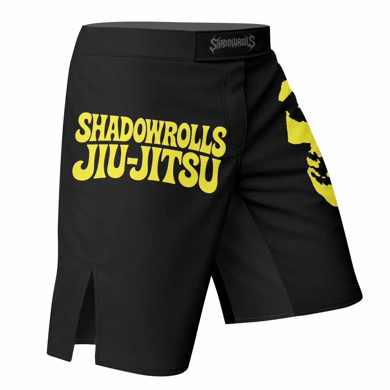 Skull Jiu-Jitsu Ranked - Yellow Fight Shorts - right side mockup