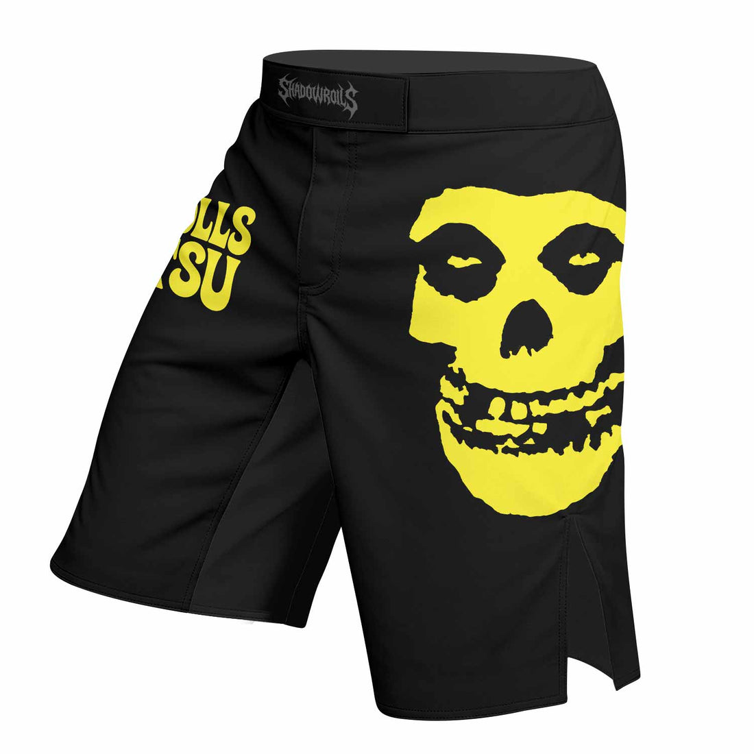 Skull Jiu-Jitsu Ranked - Yellow Fight Shorts - right side mockup