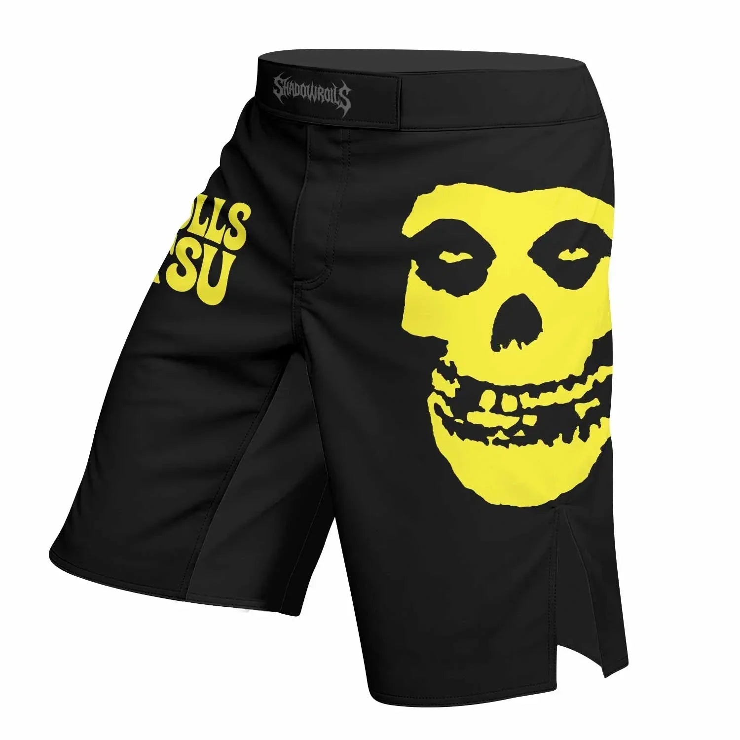 Skull Jiu-Jitsu Ranked - Yellow Fight Shorts - left side mockup