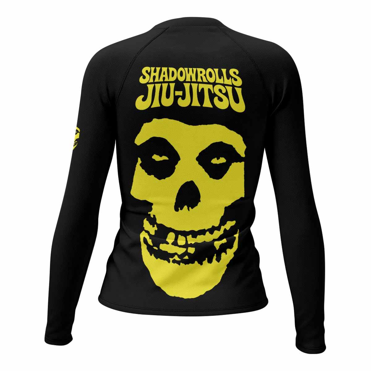 Skull Jiu-Jitsu Ranked - Yellow Women's Rash Guard Long Sleeve - back view mockup