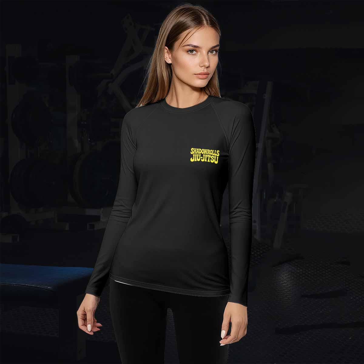 Skull Jiu-Jitsu Ranked - Yellow Women's Rash Guard Long Sleeve - lifestyle view