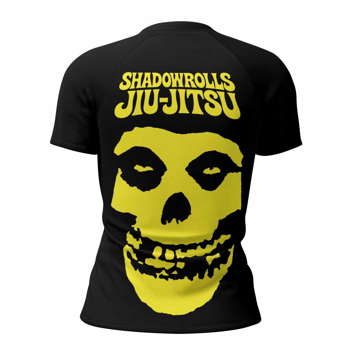 Skull Jiu-Jitsu Ranked - Yellow Women's Rash Guard Short Sleeve - back view mockup