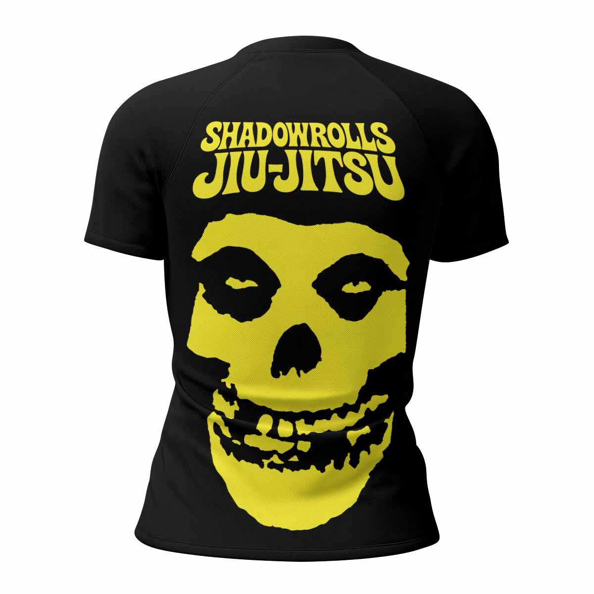 Skull Jiu-Jitsu Ranked - Yellow Women's Rash Guard Short Sleeve - back view mockup