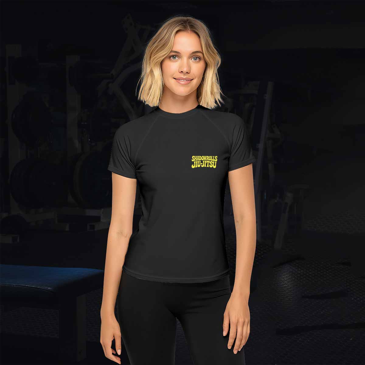Skull Jiu-Jitsu Ranked - Yellow Women's Rash Guard Short Sleeve - lifestyle view
