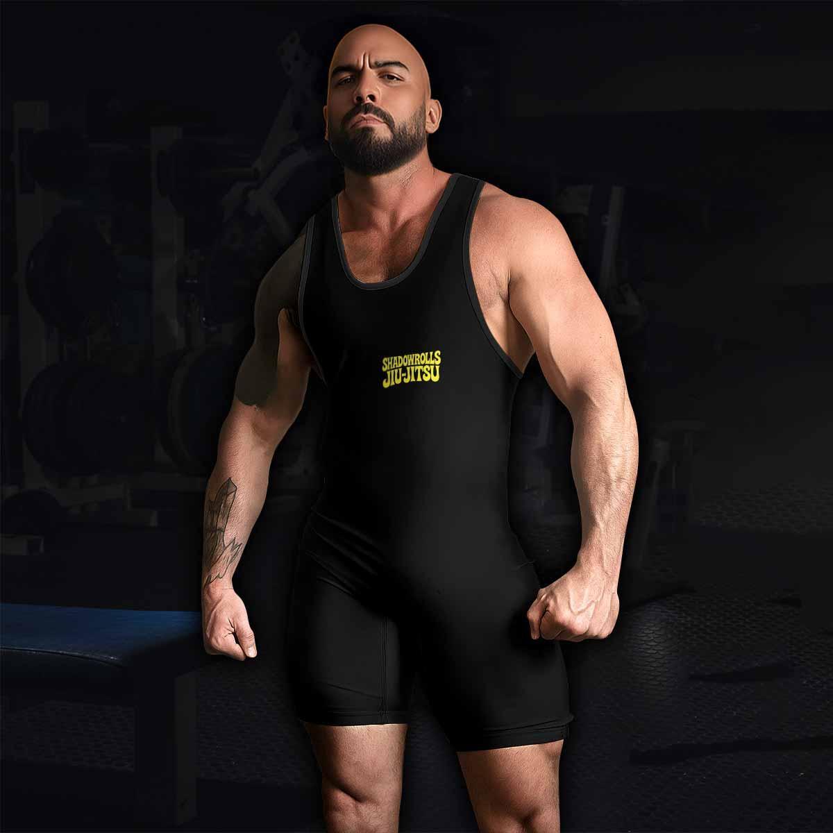 Skull Jiu-Jitsu Ranked - Yellow Wrestling Singlet - men's lifestyle view