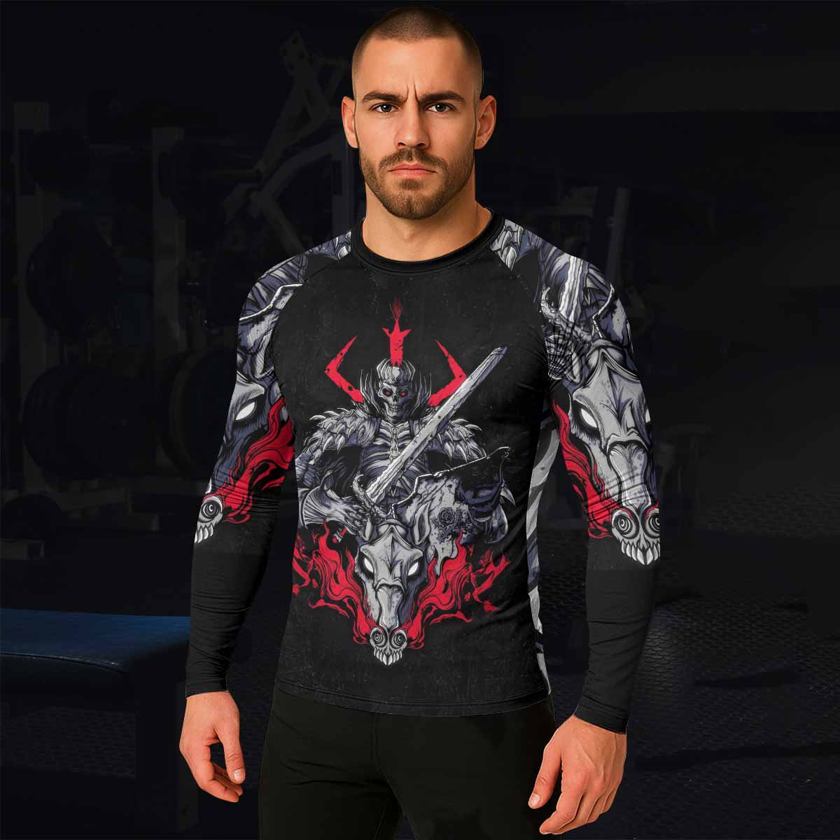 Skull Knight Berserk Men's Rash Guard Long Sleeve - lifestyle view