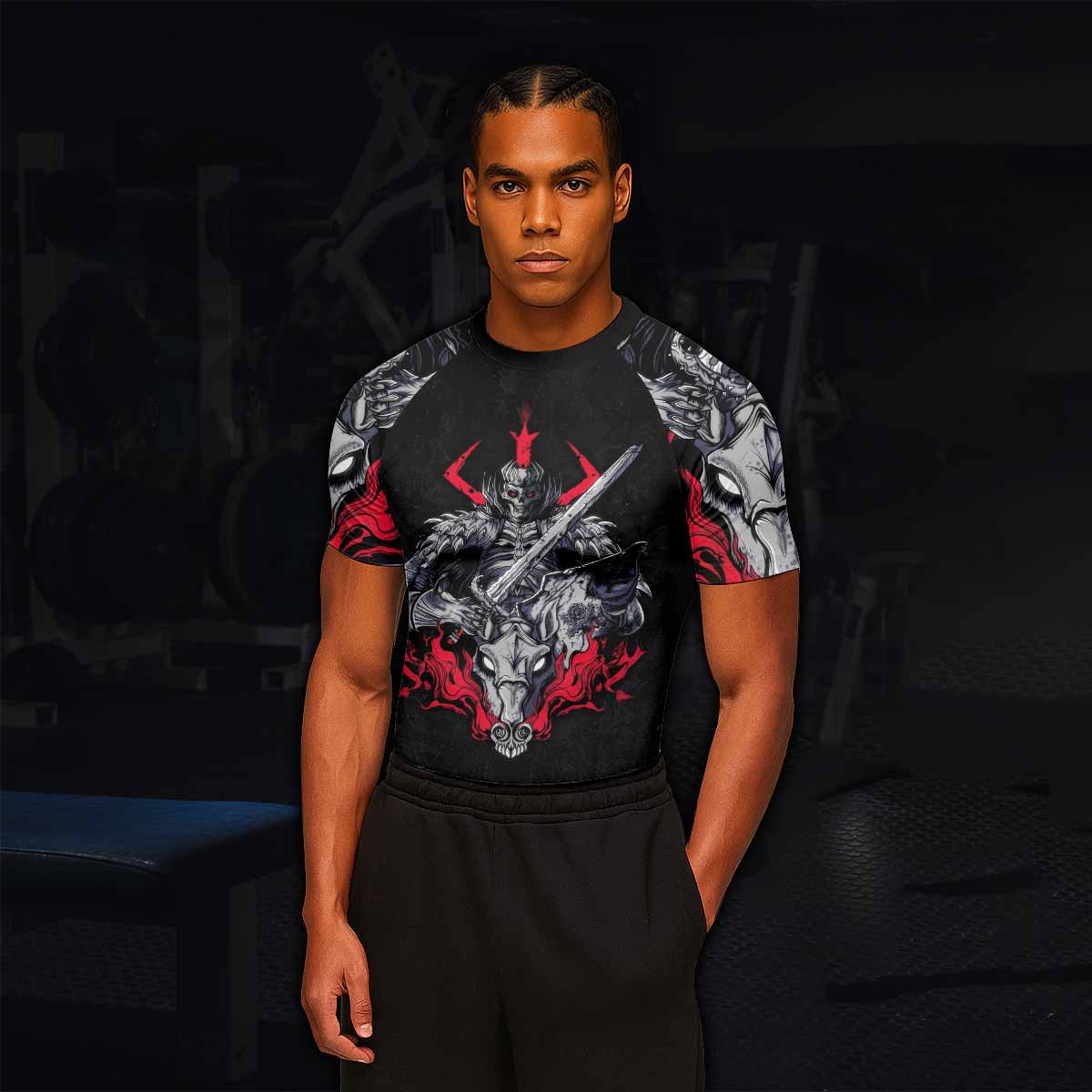 Skull Knight Berserk Men's Rash Guard Short Sleeve - lifestyle view