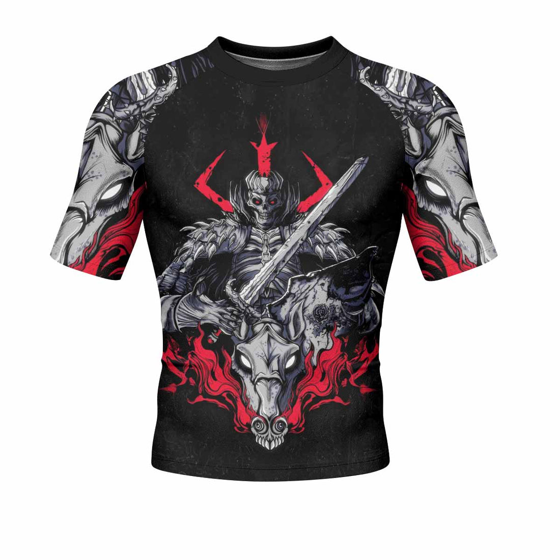 Skull Knight Berserk Men's Rash Guard Short Sleeve - front and back view