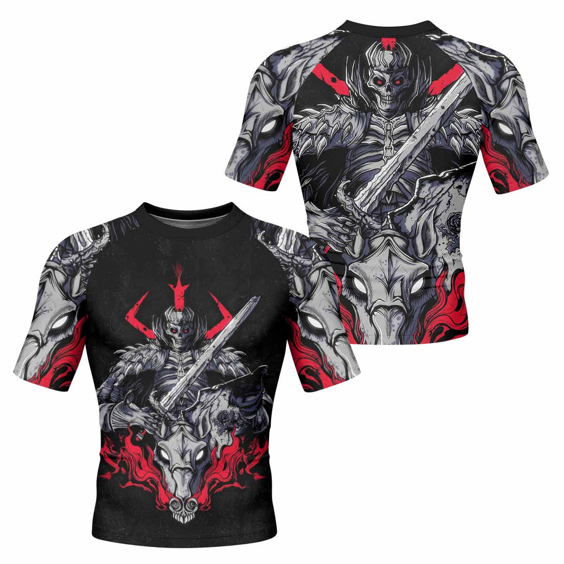 Skull Knight Berserk Men's Rash Guard Short Sleeve - front and back view