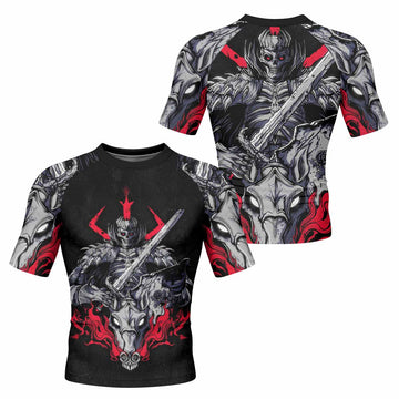 Skull Knight Berserk Men's Rash Guard Short Sleeve - front and back view