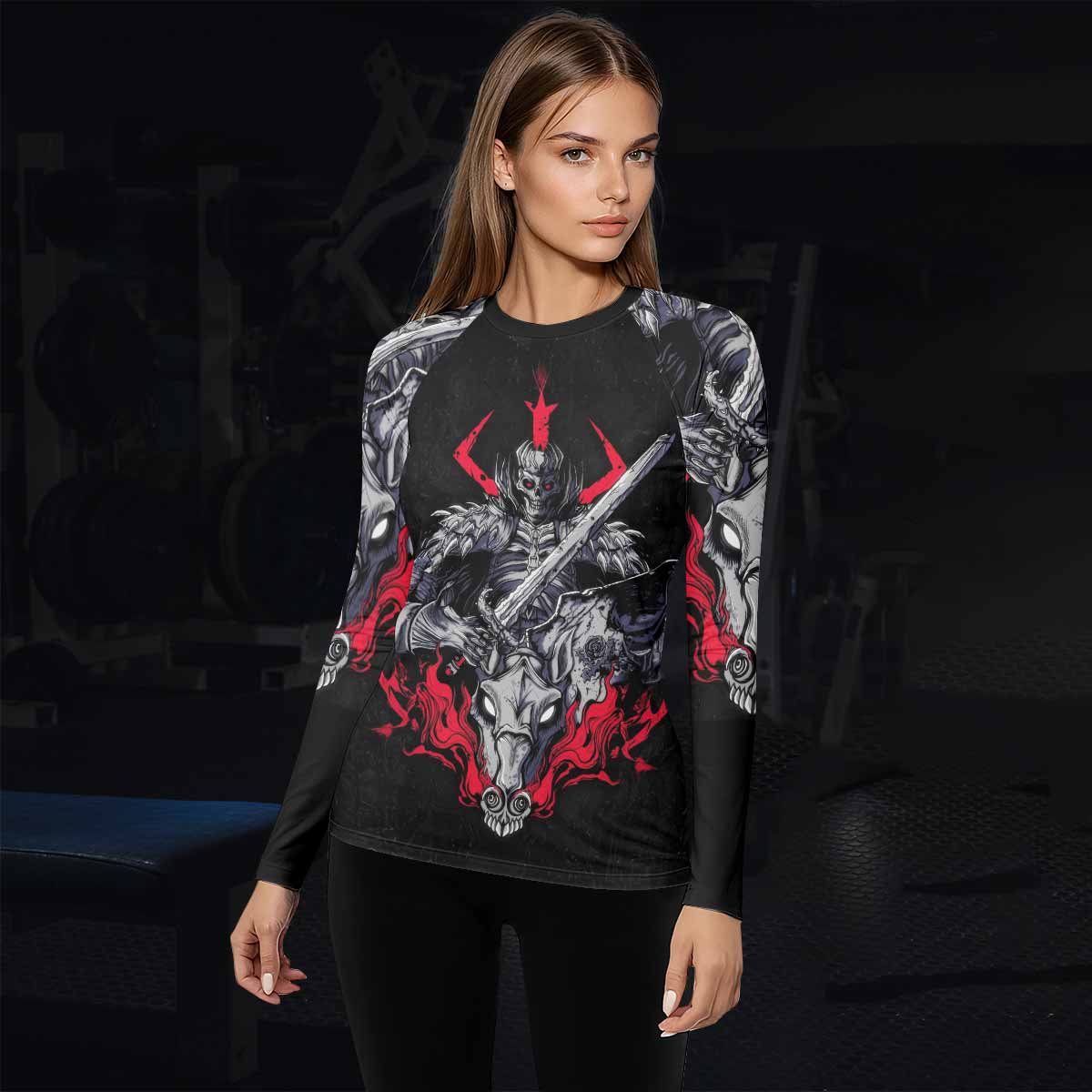 Skull Knight Berserk Women's Rash Guard Long Sleeve - lifestyle view