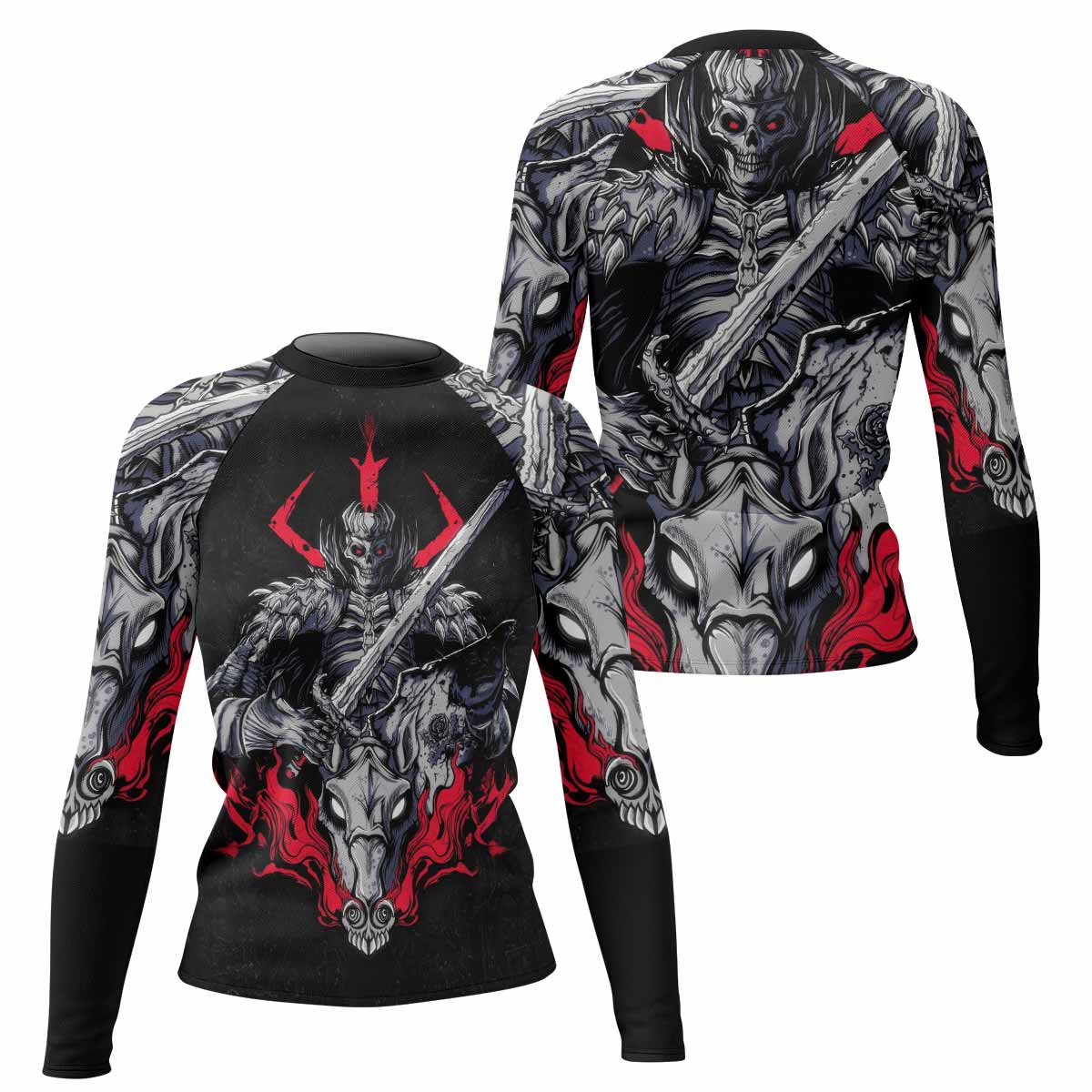 Skull Knight Berserk Women's Rash Guard Long Sleeve - front and back view