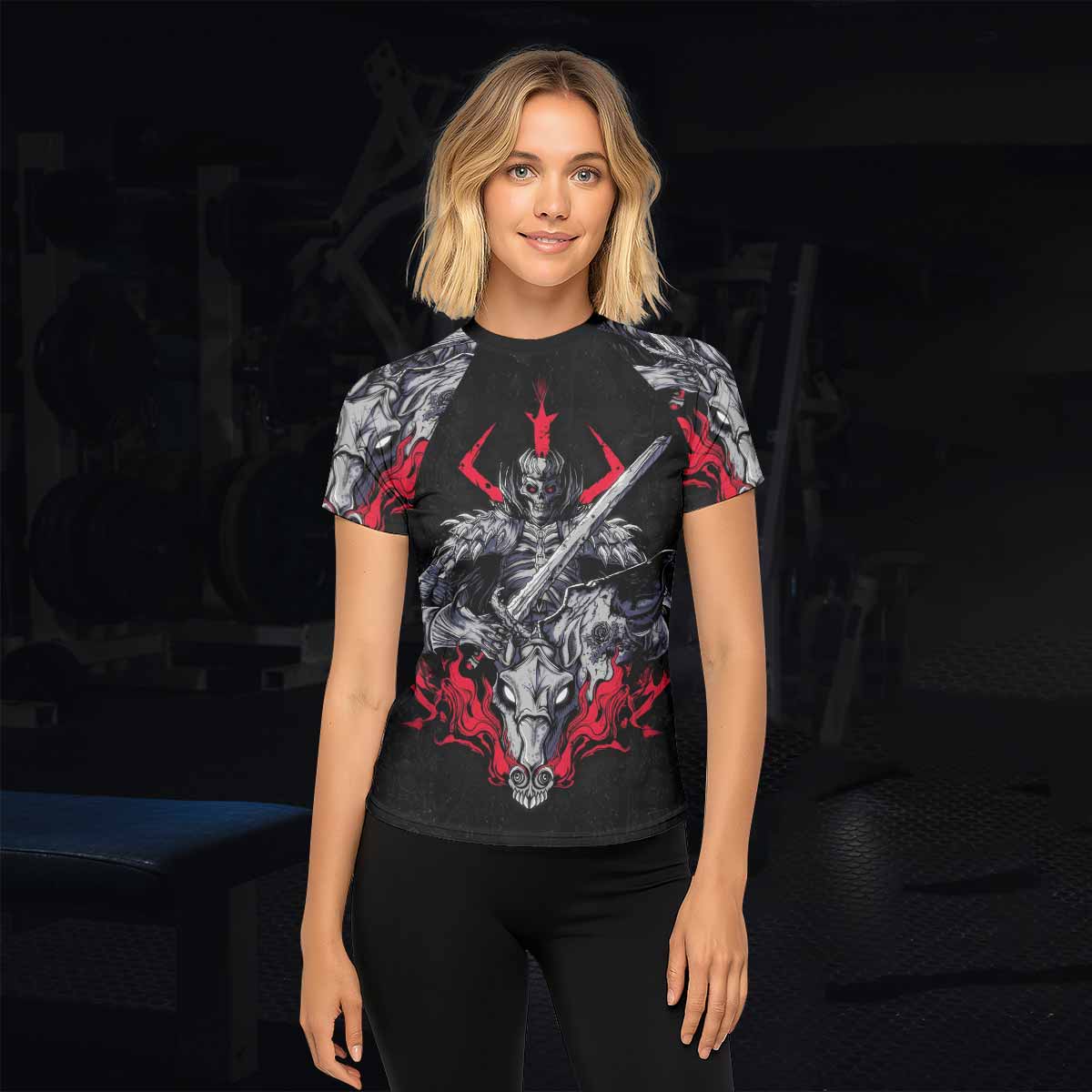 Skull Knight Berserk Women's Rash Guard Short Sleeve - lifestyle view