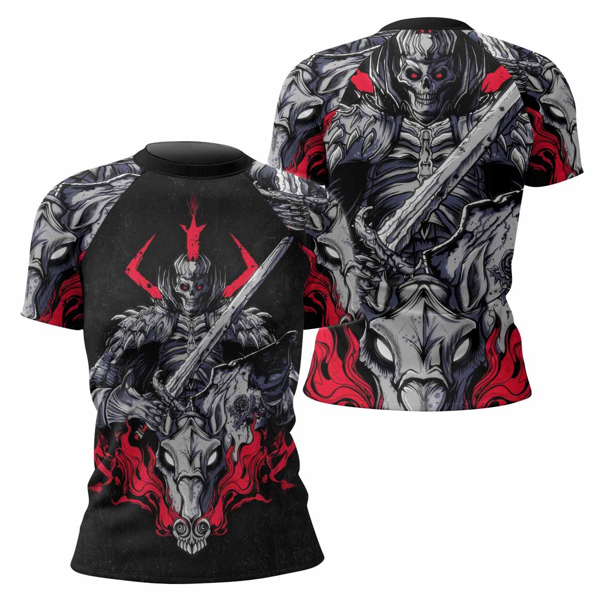 Skull Knight Berserk Women's Rash Guard Short Sleeve - front and back view