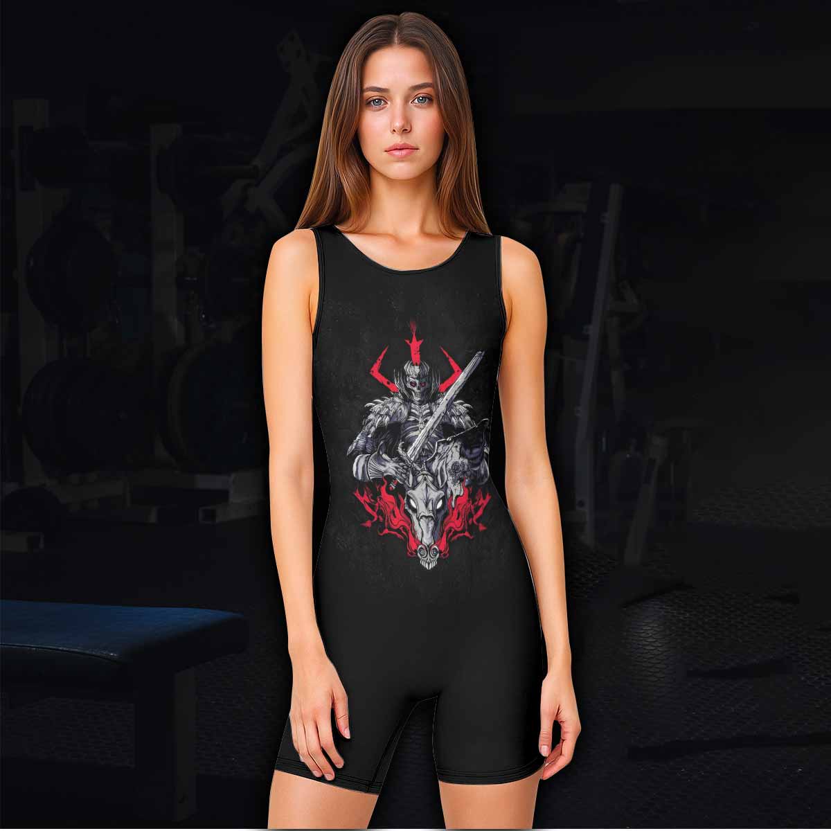 Skull Knight Berserk Wrestling Singlet - women's lifestyle view