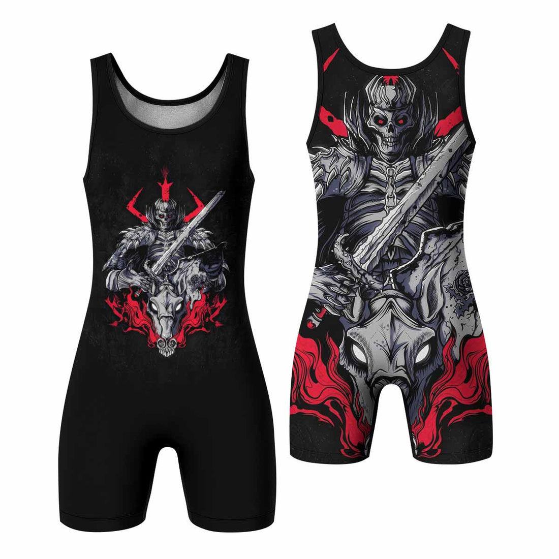 Skull Knight Berserk Wrestling Singlet - front and back view