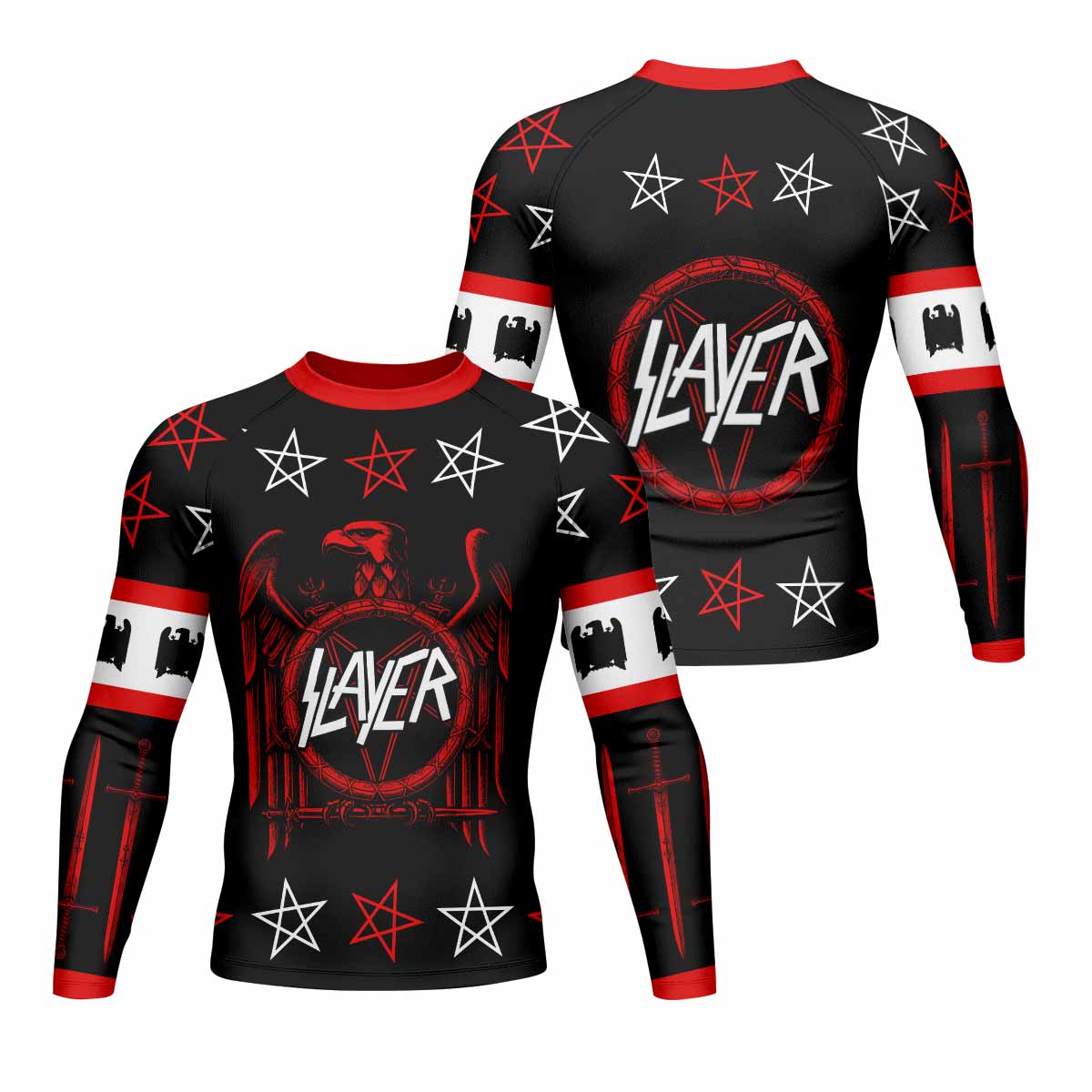 Slayer Red Eagle Men's Rash Guard Long Sleeve - front and back view